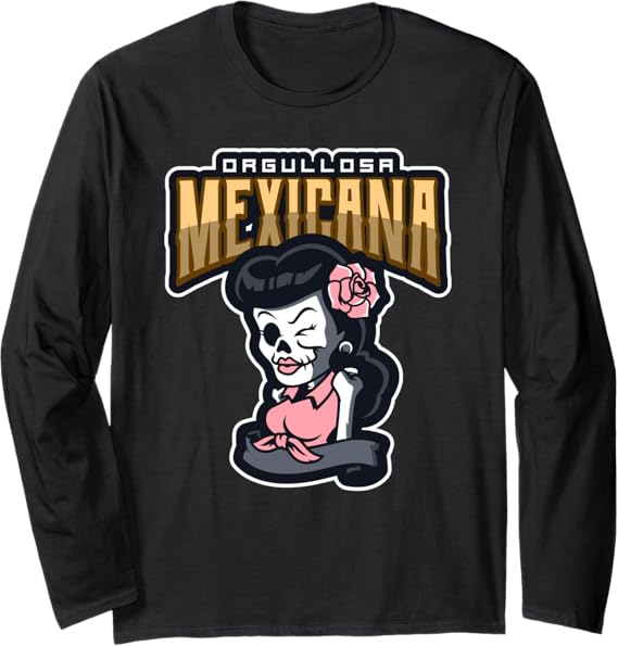 Orgullosa Mexicana Vintage Rockabilly Lowrider Long Sleeve T-Shirt - Mexican Pride Apparel