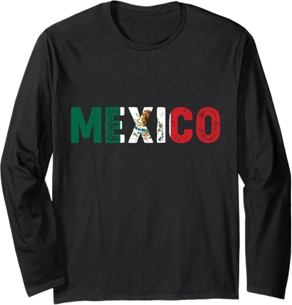 Vintage Mexico Letters Mexican Flag Bandera Mexicana Long Sleeve T-Shirt