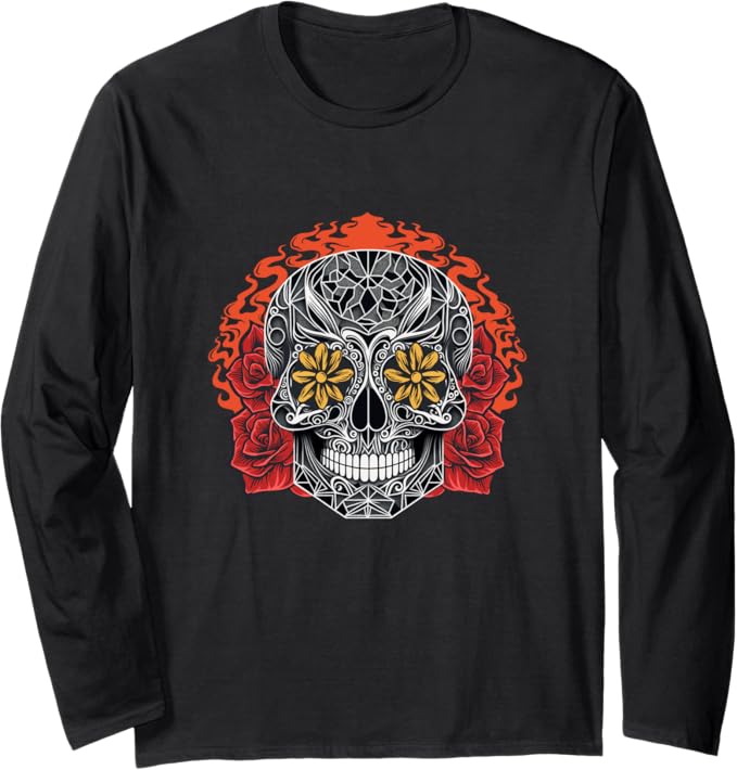 Day of the Dead Sugar Skull Calaveras Long Sleeve T-Shirt - Mexican Holiday Apparel