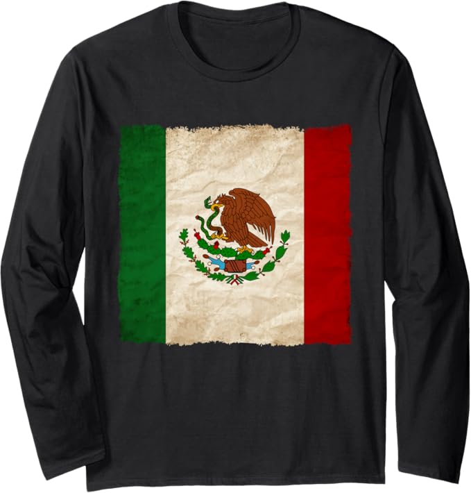 Vintage Mexican Flag Mexico Pride Long Sleeve T-Shirt - Camiseta De Orgullo Mexicano