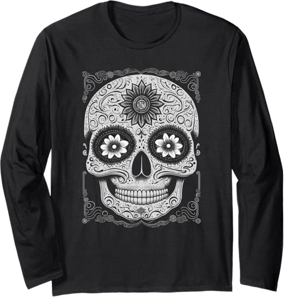 Calaveras Sugar Skull Day of the Dead Long Sleeve T-Shirt - Mexican Holiday Apparel