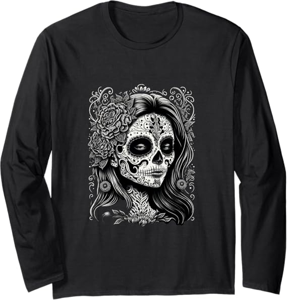 Catrina Calaveras Day of the Dead Mexico Holiday Long Sleeve T-Shirt