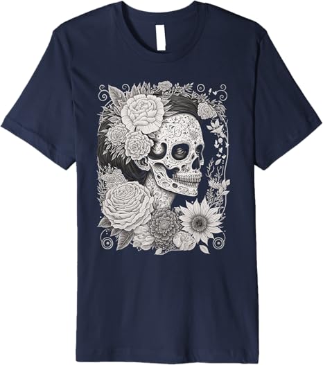 Premium Catrina Sugar Skull Men T-Shirt – Día de los Muertos Calaveras Design from Mexico