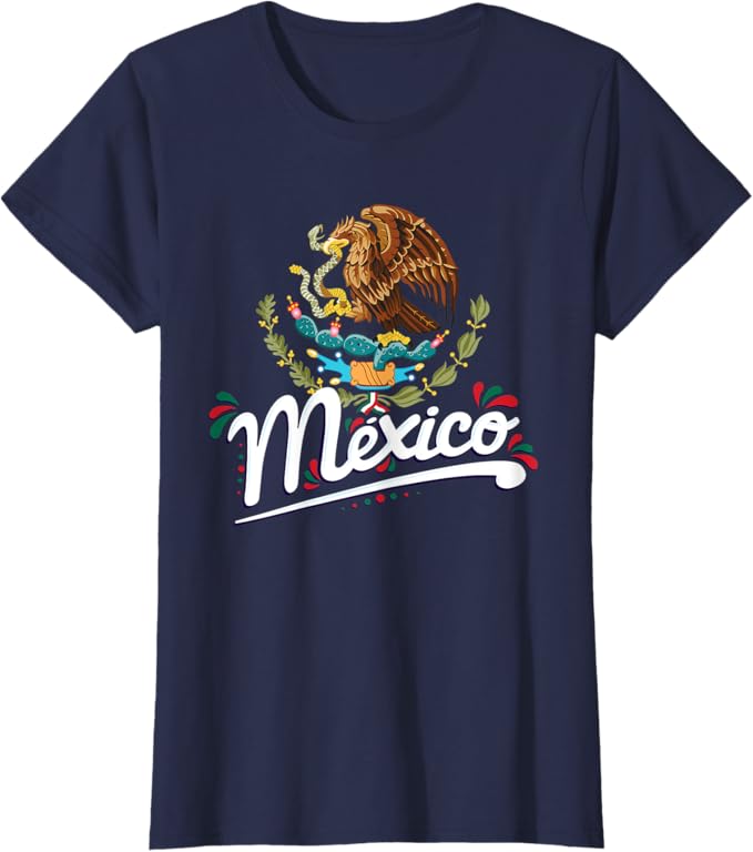 Mexican Flag Coat of Arms Women T-Shirt with Mexico Lettering - Patriotic Graphic Tee