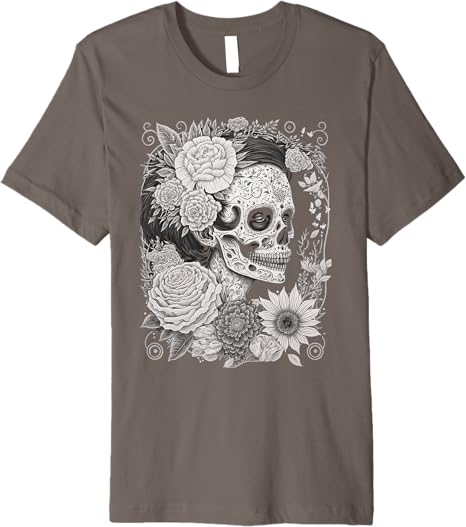 Premium Catrina Sugar Skull Men T-Shirt – Día de los Muertos Calaveras Design from Mexico