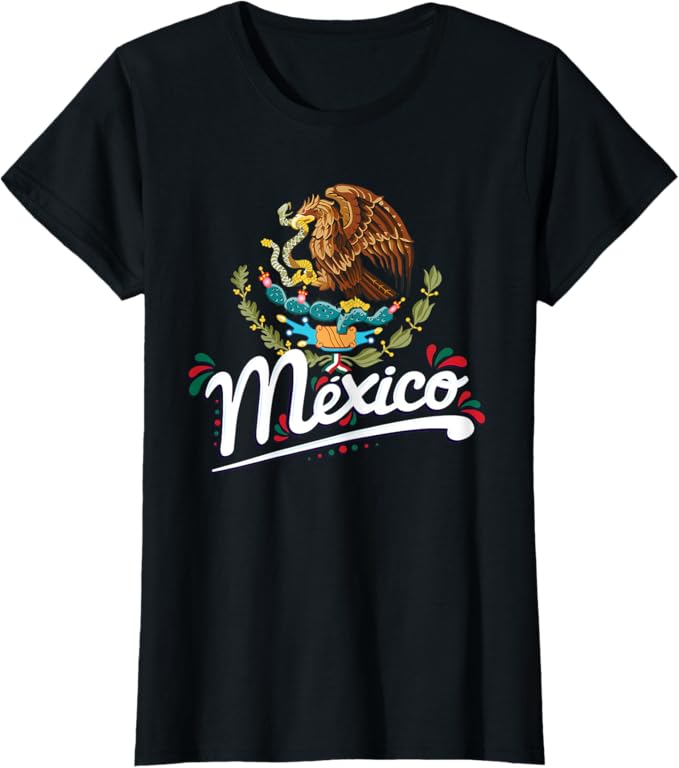 Mexican Flag Coat of Arms Women T-Shirt with Mexico Lettering - Patriotic Graphic Tee