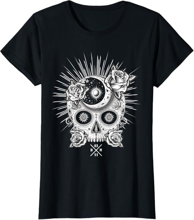 Mexican Sugar Skull Women T-Shirt for Dia De Los Muertos | Occult Halloween Shirt