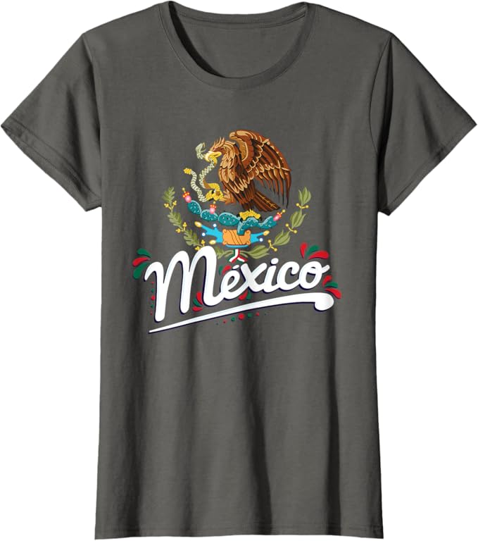 Mexican Flag Coat of Arms Women T-Shirt with Mexico Lettering - Patriotic Graphic Tee