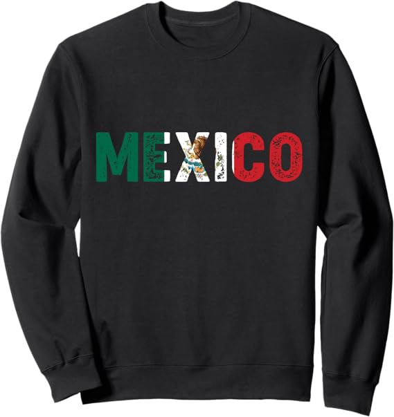 Vintage Mexico Letters Mexican Flag Sweatshirt - Bandera Mexicana Design