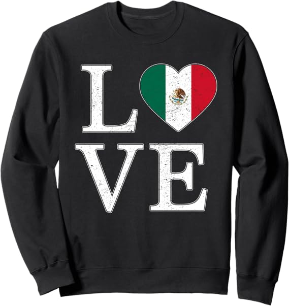 Vintage Mexico Love Sweatshirt with Mexican Flag Heart - Unisex Design