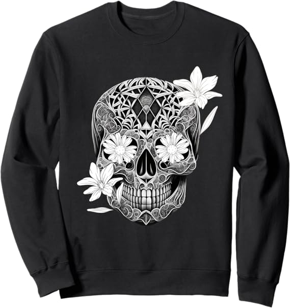 Flower Sugar Skull Mexico Dia De Los Muertos Sweatshirt - Halloween & Day of the Dead Apparel