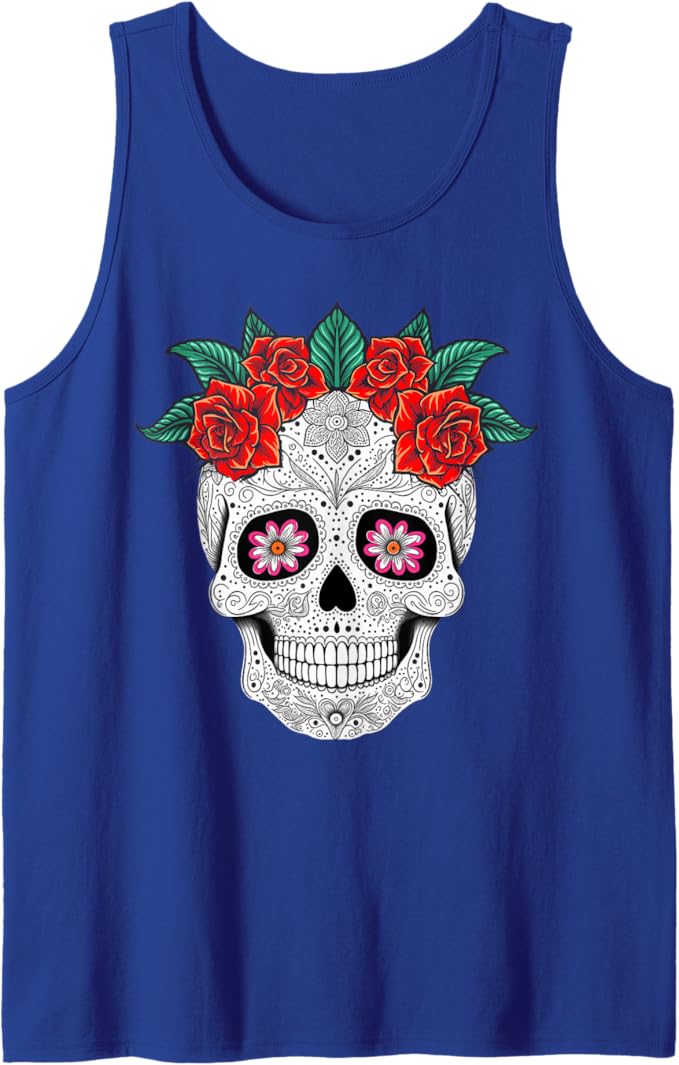 Day of the Dead Skull with Flowers Mexican Holiday Men Tank Top - Festive Apparel for Dia de los Muertos