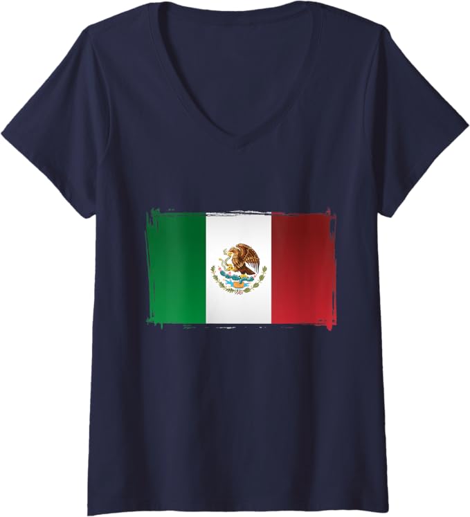 Women's Mexico Flag V-Neck Women T-Shirt - Bandera de México Design