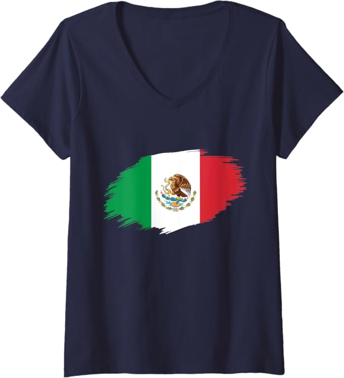 Women's Mexico Flag V-Neck Women T-Shirt - Camiseta Bandera Mexicana