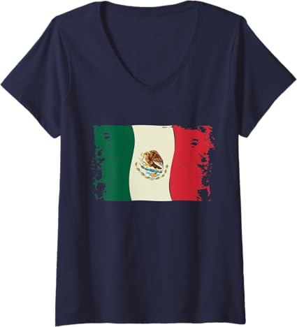 Vintage Mexico Flag Women's V-Neck T-Shirt | Bandera Mexicana Camiseta