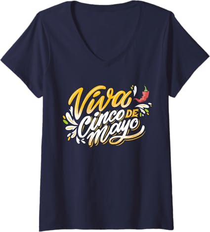 Women's Viva Cinco De Mayo V-Neck T-Shirt - Mexican Party Shirt for Cinco De Mayo Celebration