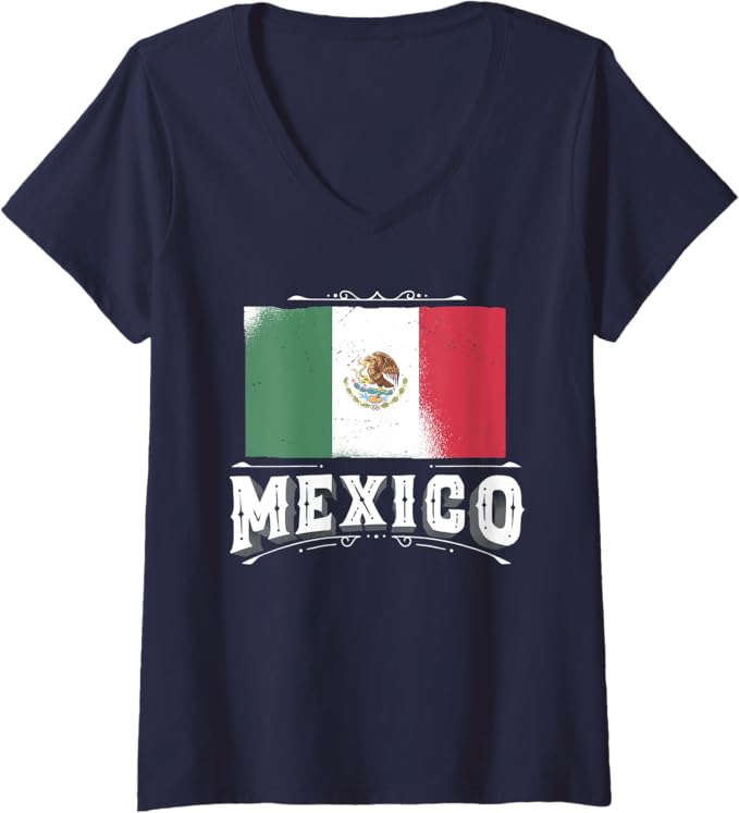 Women's Mexican Flag V-Neck Women T-Shirt with Mexico Lettering – Bandera Mexicana Design