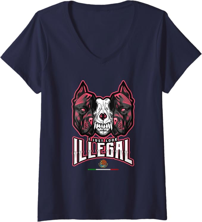 Women's 'I Just Look Illegal' Creepy Mexican Dog Skull Chicano V-Neck Women T-Shirt