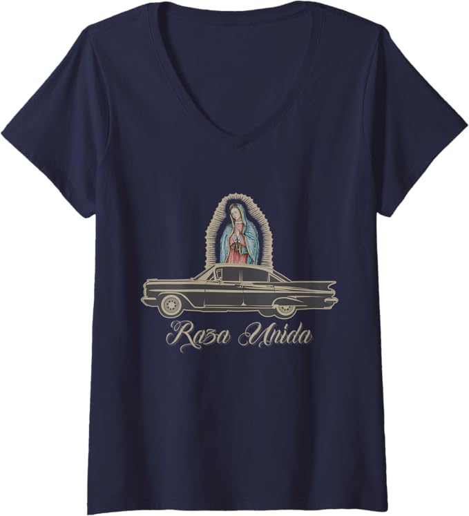 Women's Raza Unida Chicano Low Rider Mexican Hombre V-Neck Women T-Shirt - Stylish Chicano Fashion