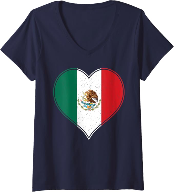 Women's Corazon Mexicano Mexican Flag V-Neck Women T-Shirt - Camiseta de Bandera de México