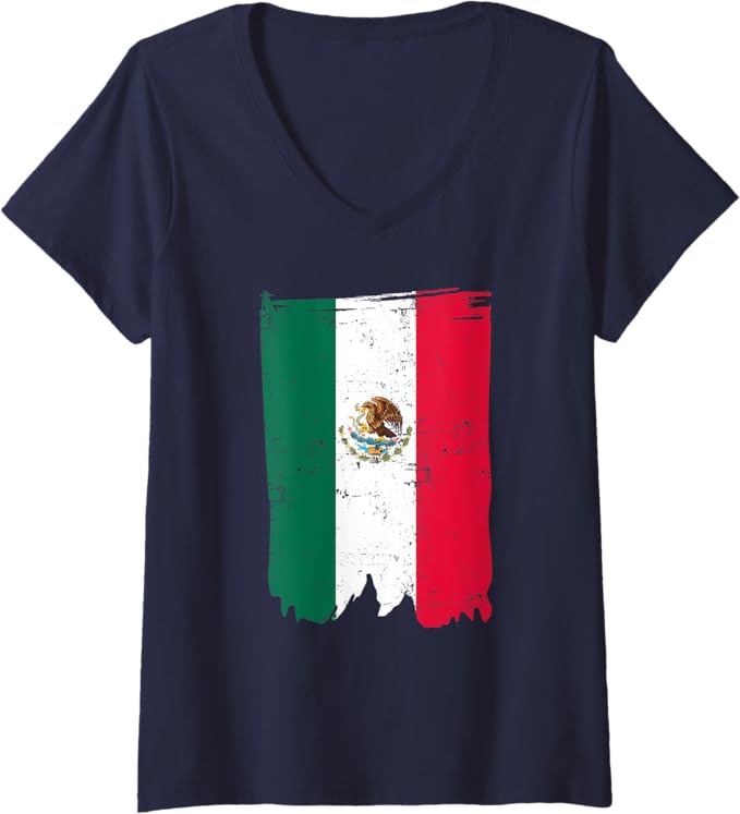 Women's Mexican Flag V-Neck Women T-Shirt - Bandera Mexicana Tee