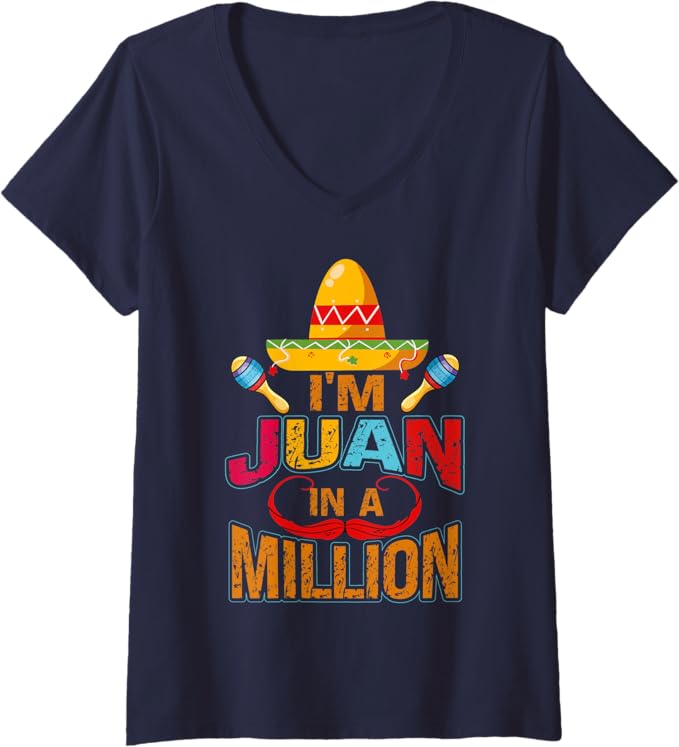 Womens Mexican Cinco De Mayo Party 'Juan In A Million' V-Neck T-Shirt - Fiesta Design