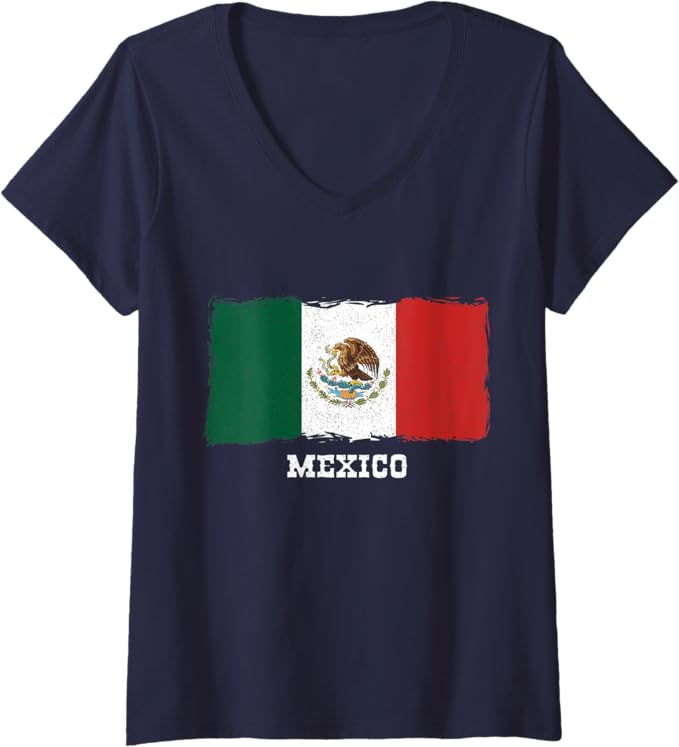 Women's Vintage Mexico Flag Retro Bandera Mexicana V-Neck Women T-Shirt – Stylish Mexican Pride Tee