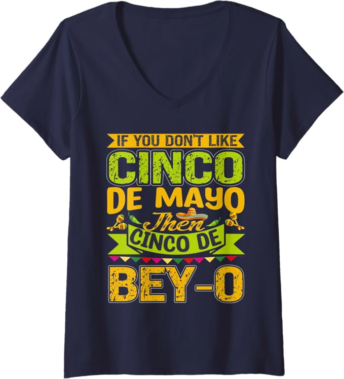Womens Mexican Cinco De Mayo Party V-Neck T-Shirt - Mexico Flag Pride