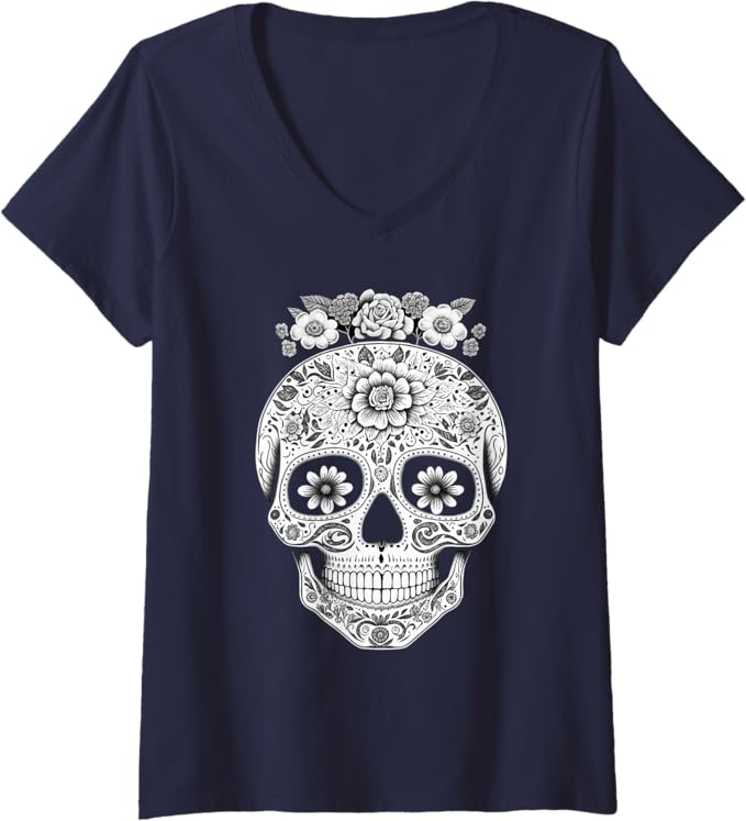 Women's Mexican Skull V-Neck Women T-Shirt - Camisas de Calaveras