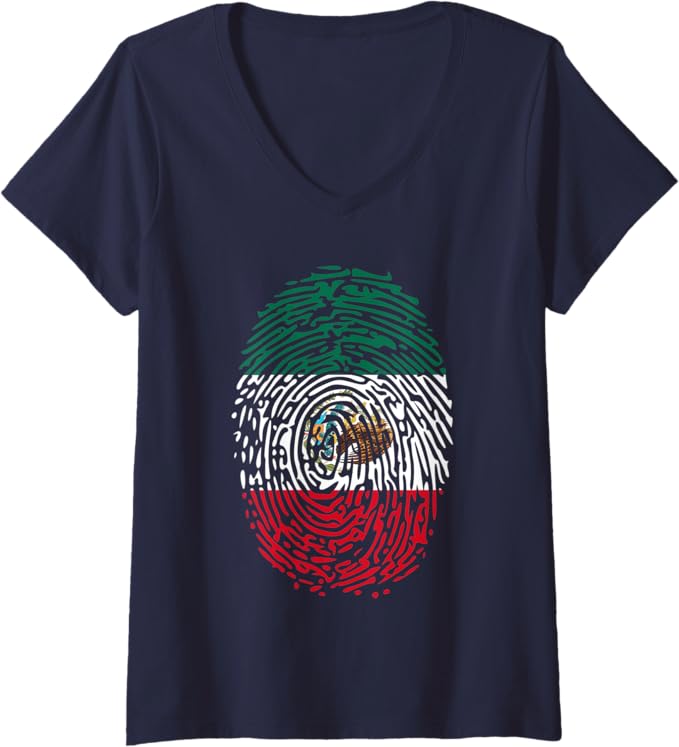 Women's Vintage Mexican Flag DNA Pride V-Neck Women T-Shirt - Mexico Flag Design