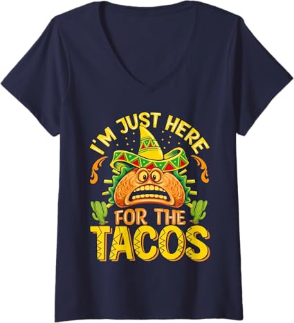 Women's Mexican Cinco de Mayo 'Just Here for Tacos' V-Neck T-Shirt