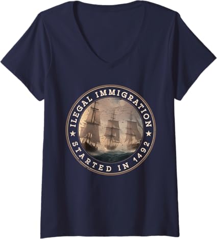 Women's Illegal Immigration History 1492 Mexican Latin Pride Fun V-Neck T-Shirt