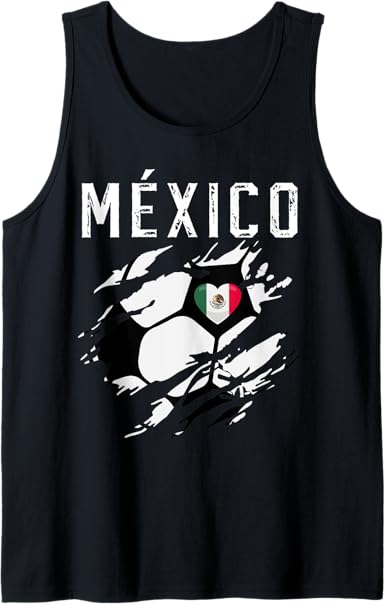 Mexico Retro Vintage Soccer Fan Men Tank Top with Mexican Flag Heart Design