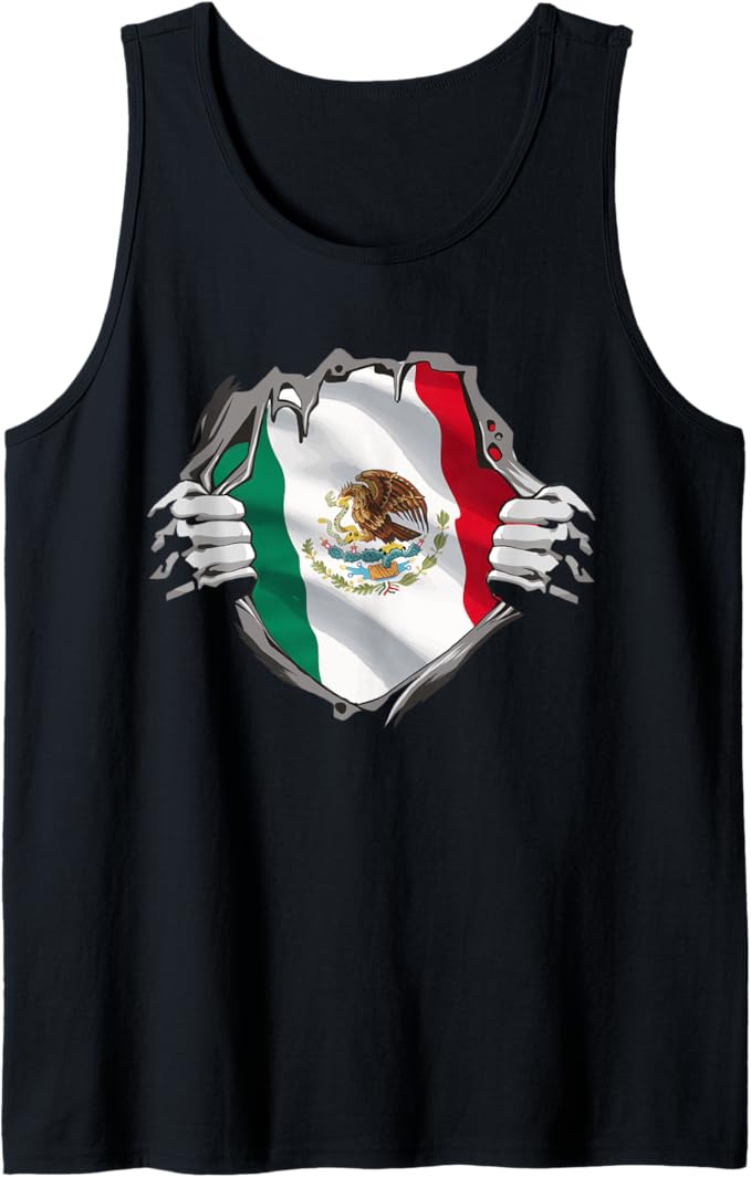 Mexican Superhero Men Tank Top with Mexico Flag & Bandera Mexicana Pride