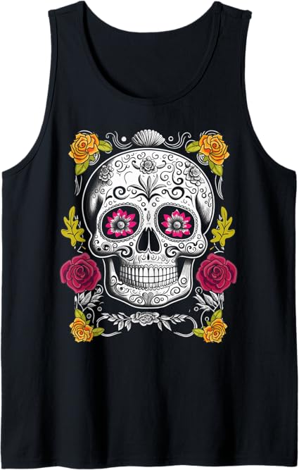 Sugar Skull Tank Top – Mexican Day of the Dead Shirt for Men & Women