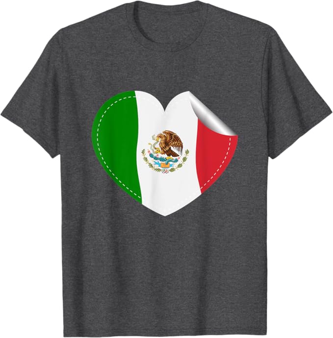 Mexican Flag Heart Men T-Shirt - Bandera de México Diseño de Corazón