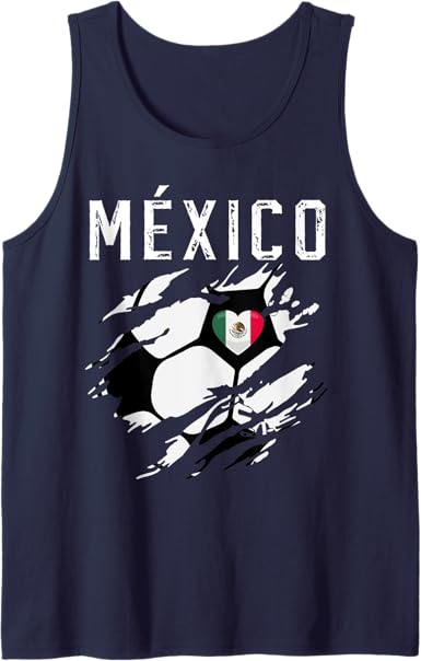 Mexico Retro Vintage Soccer Fan Men Tank Top with Mexican Flag Heart Design