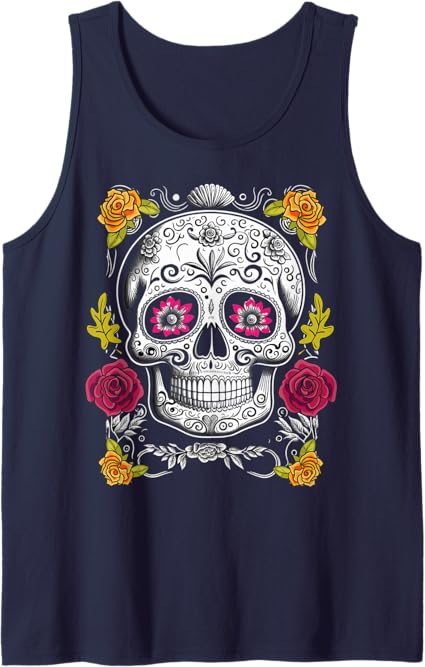 Sugar Skull Tank Top – Mexican Day of the Dead Shirt for Men & Women