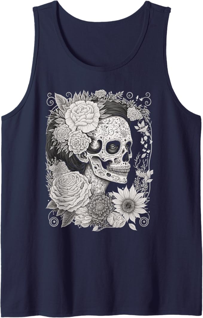Catrina Sugar Skull Calaveras Men Tank Top - Dia De Los Muertos Mexico Apparel