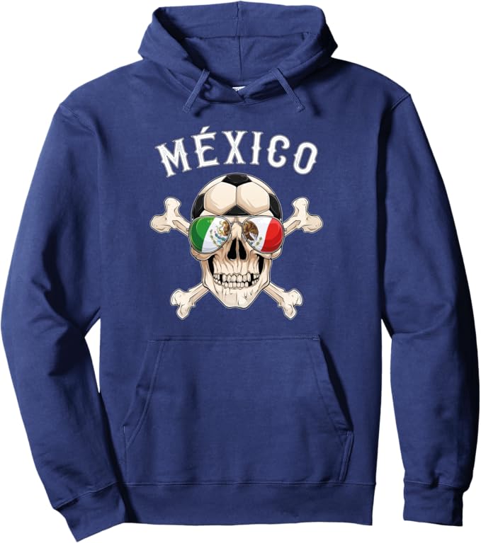 Mexico Pirate Soccer Fan Skull With Mexican Flag Pullover Hoodie - Mexican Pride Apparel