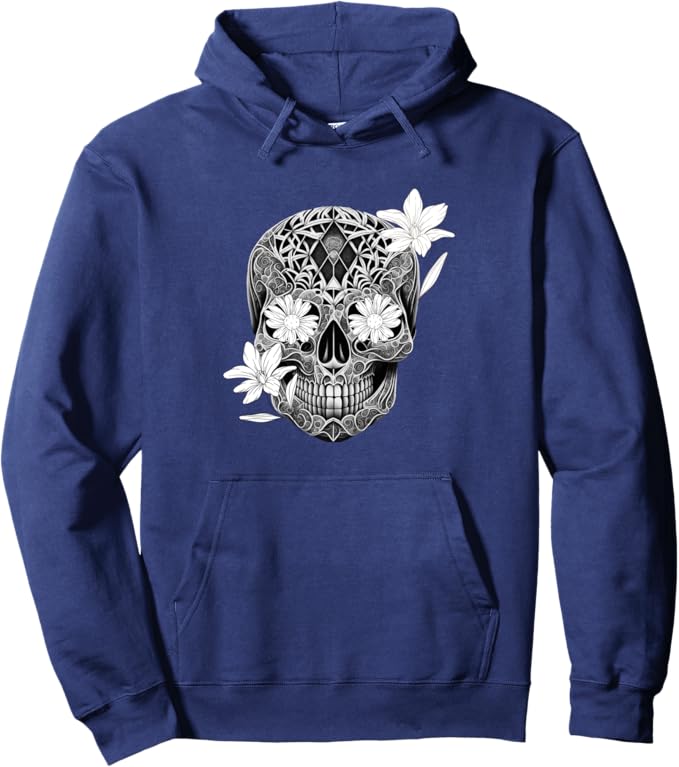 Flower Sugar Skull Pullover Hoodie - Mexico Día De Los Muertos Design
