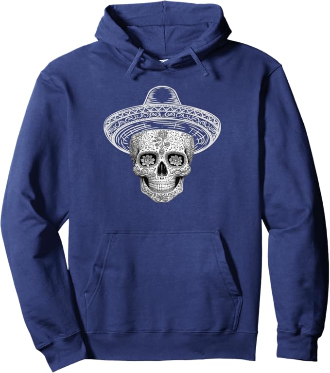 Mexican Sugar Skull Sombrero Pullover Hoodie - Día de los Muertos Calaveras Design