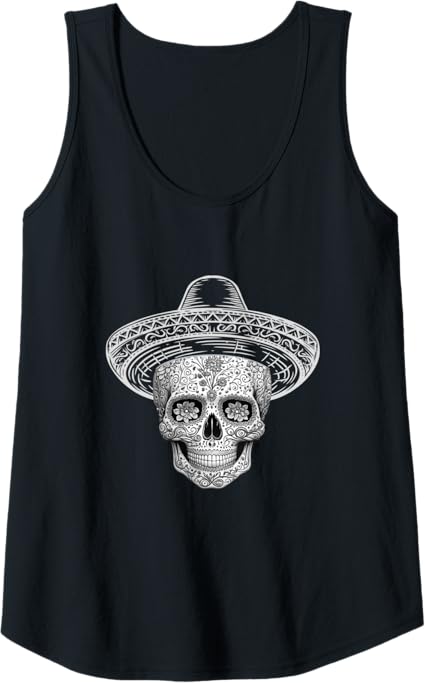 Mexican Sugar Skull Sombrero Women Tank Top | Día de los Muertos Calaveras T-Shirt