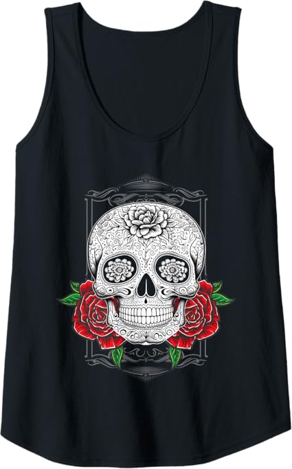 Mexican Calaveras Flower Skull Women Tank Top - Dia De Los Muertos Apparel