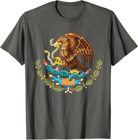 Mexican Flag Men T-Shirt with Aztec Coat of Arms – Tenochtitlan Eagle on Cactus Design