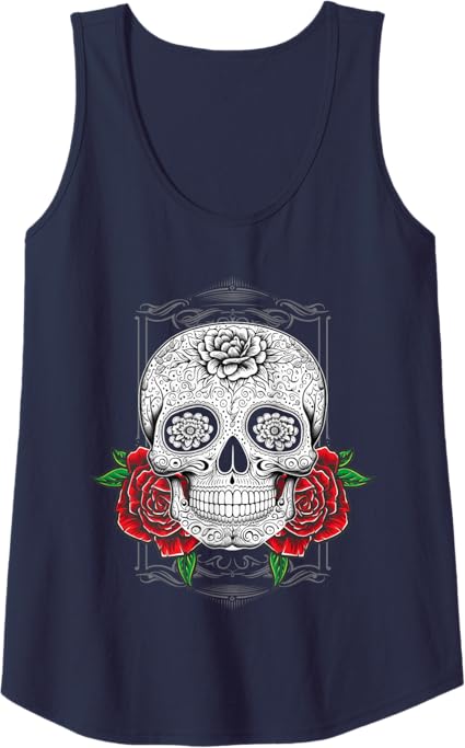Mexican Calaveras Flower Skull Women Tank Top - Dia De Los Muertos Apparel