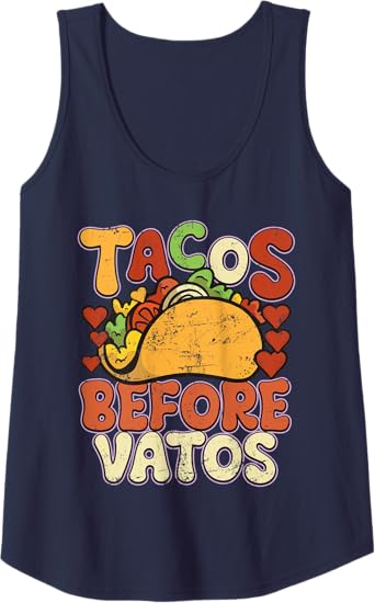 Tacos Before Vatos Funny Vintage Mexican Chicano Tank Top - Retro Style Shirt for Women