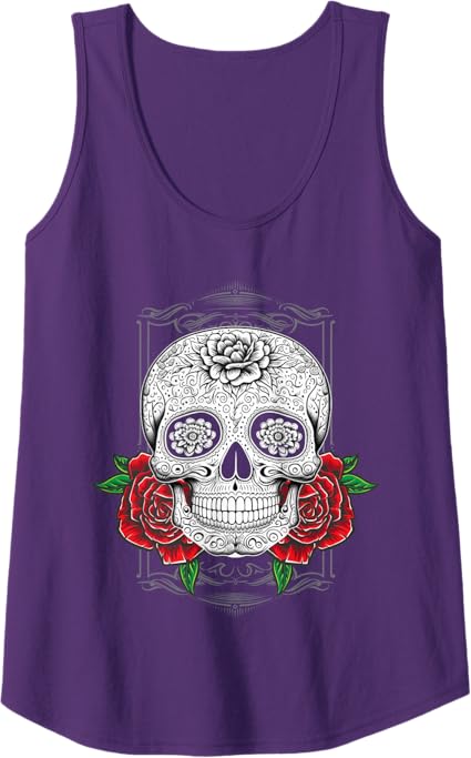 Mexican Calaveras Flower Skull Women Tank Top - Dia De Los Muertos Apparel