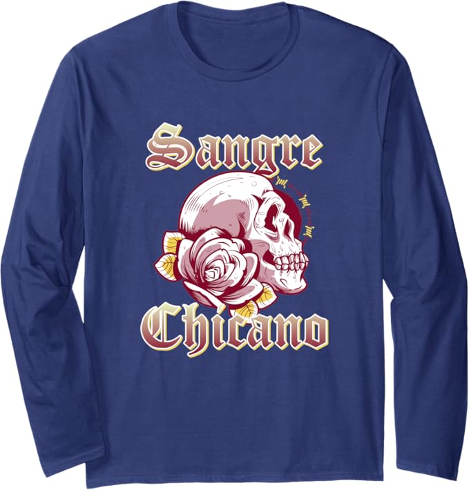 Vintage Retro Mexican Skull Hombre Long Sleeve T-Shirt - Sangre Chicano Design