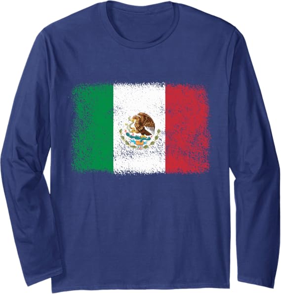 Retro Mexico Flag Long Sleeve T-Shirt - Mexican Bandera Pride Camiseta